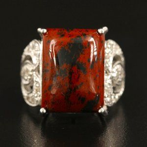 Sterling Mahogany Obsidian and White Topaz Ring